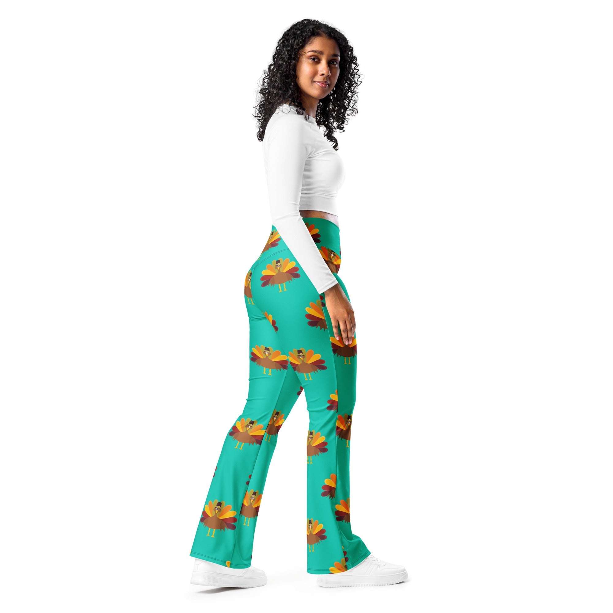 Thanksgiving Turkey Print Flare Leggings