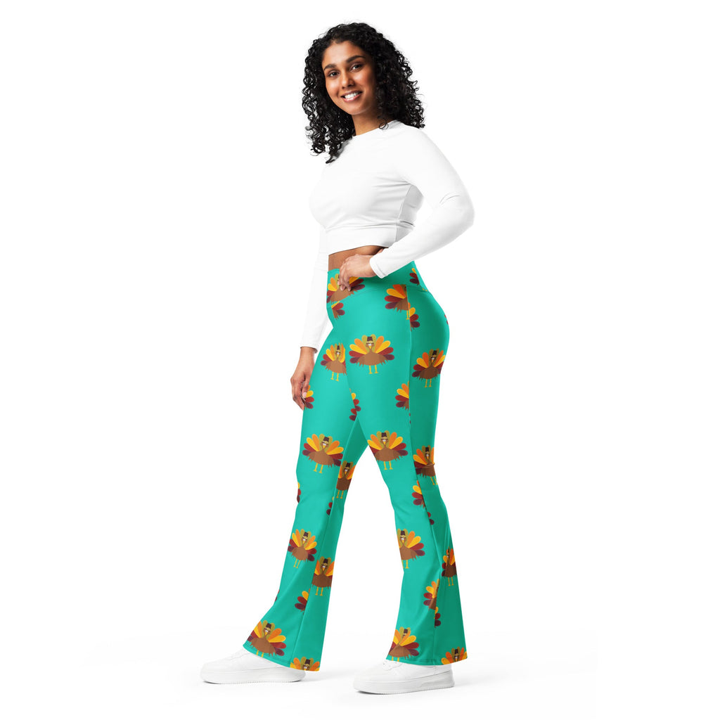 Thanksgiving Turkey Print Flare Leggings