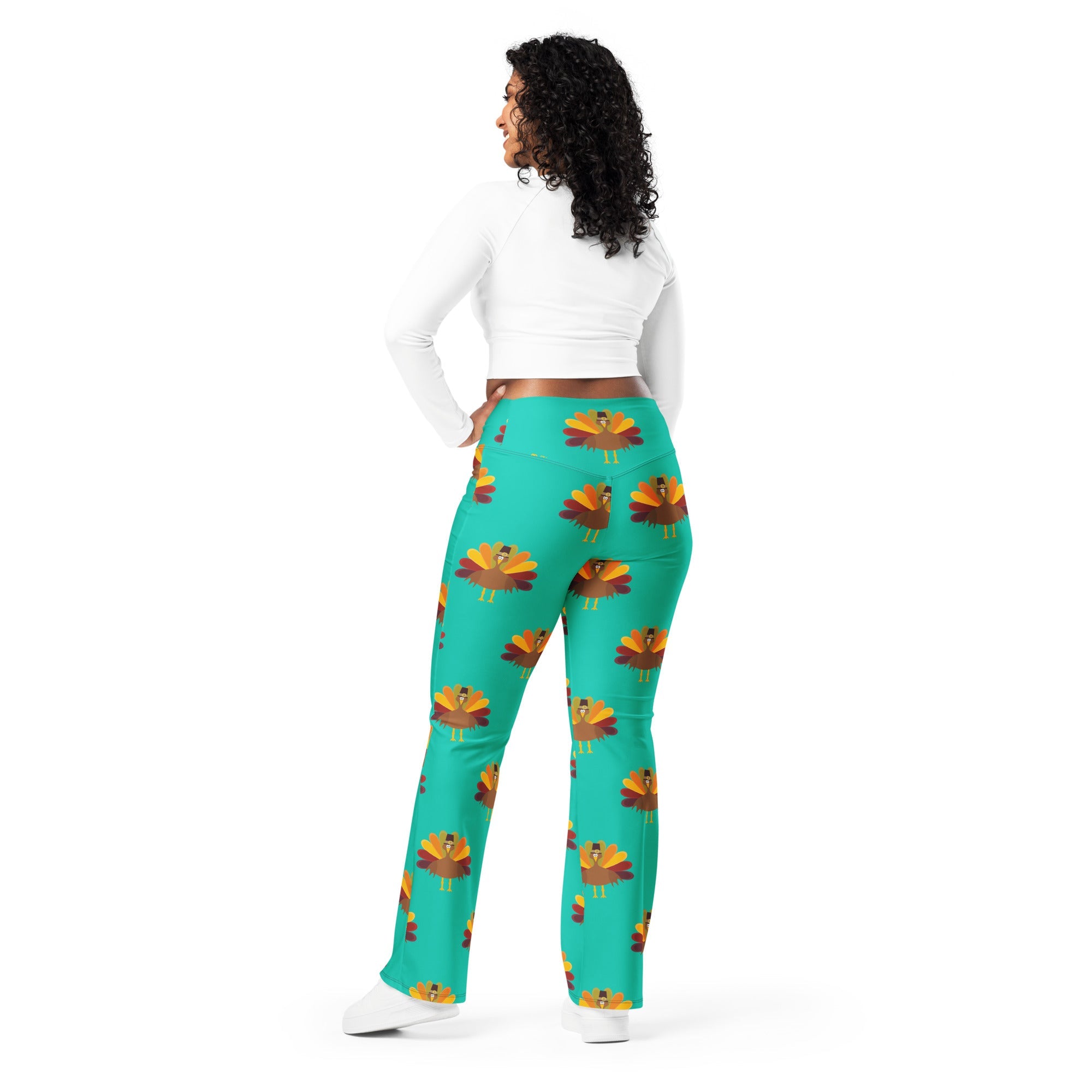 Thanksgiving Turkey Print Flare Leggings