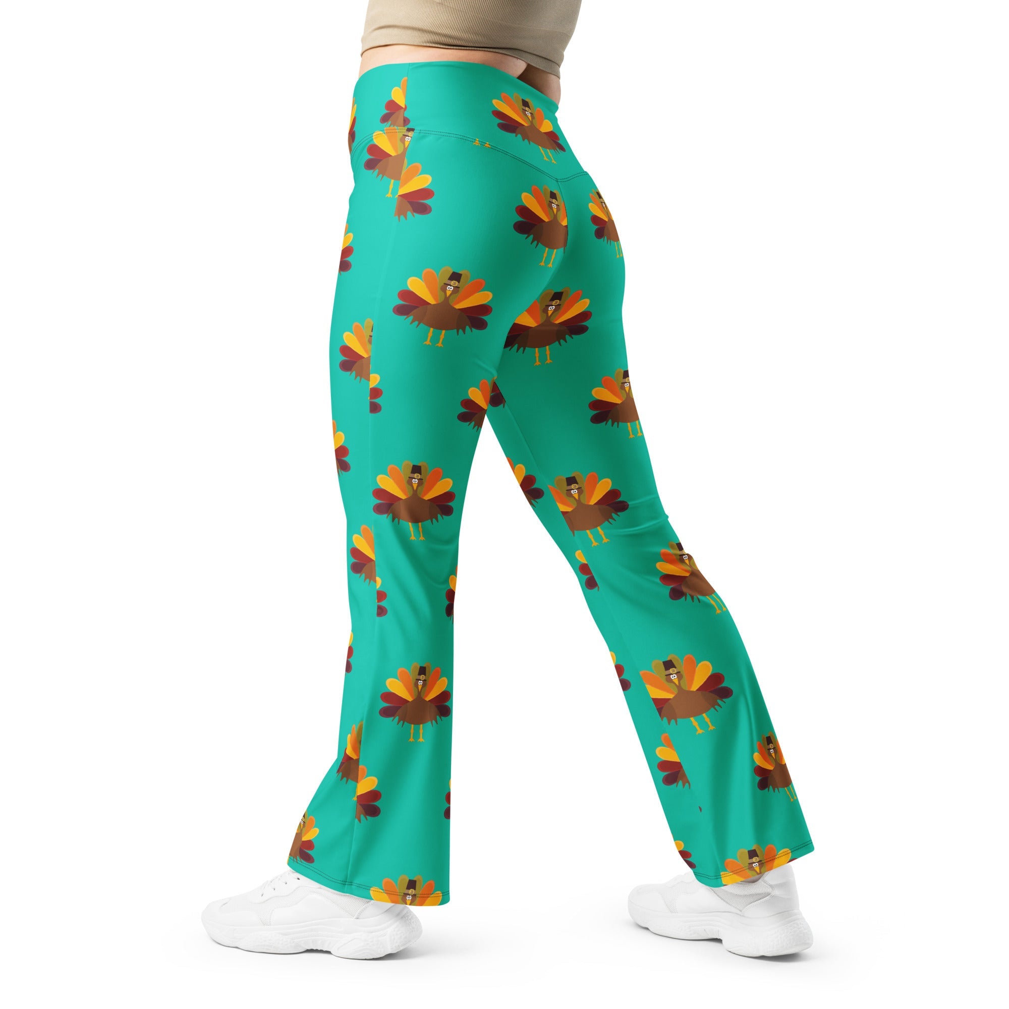 Thanksgiving Turkey Print Flare Leggings