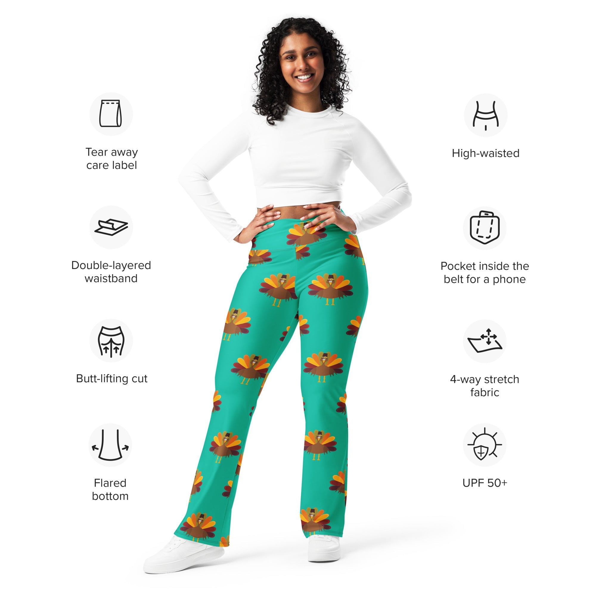 Thanksgiving Turkey Print Flare Leggings