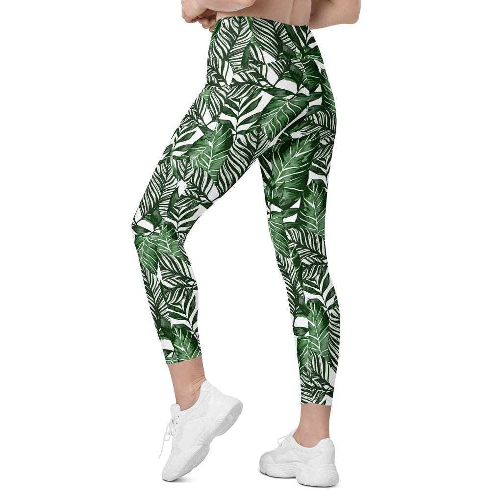 Tropical Green Leggings With Pockets