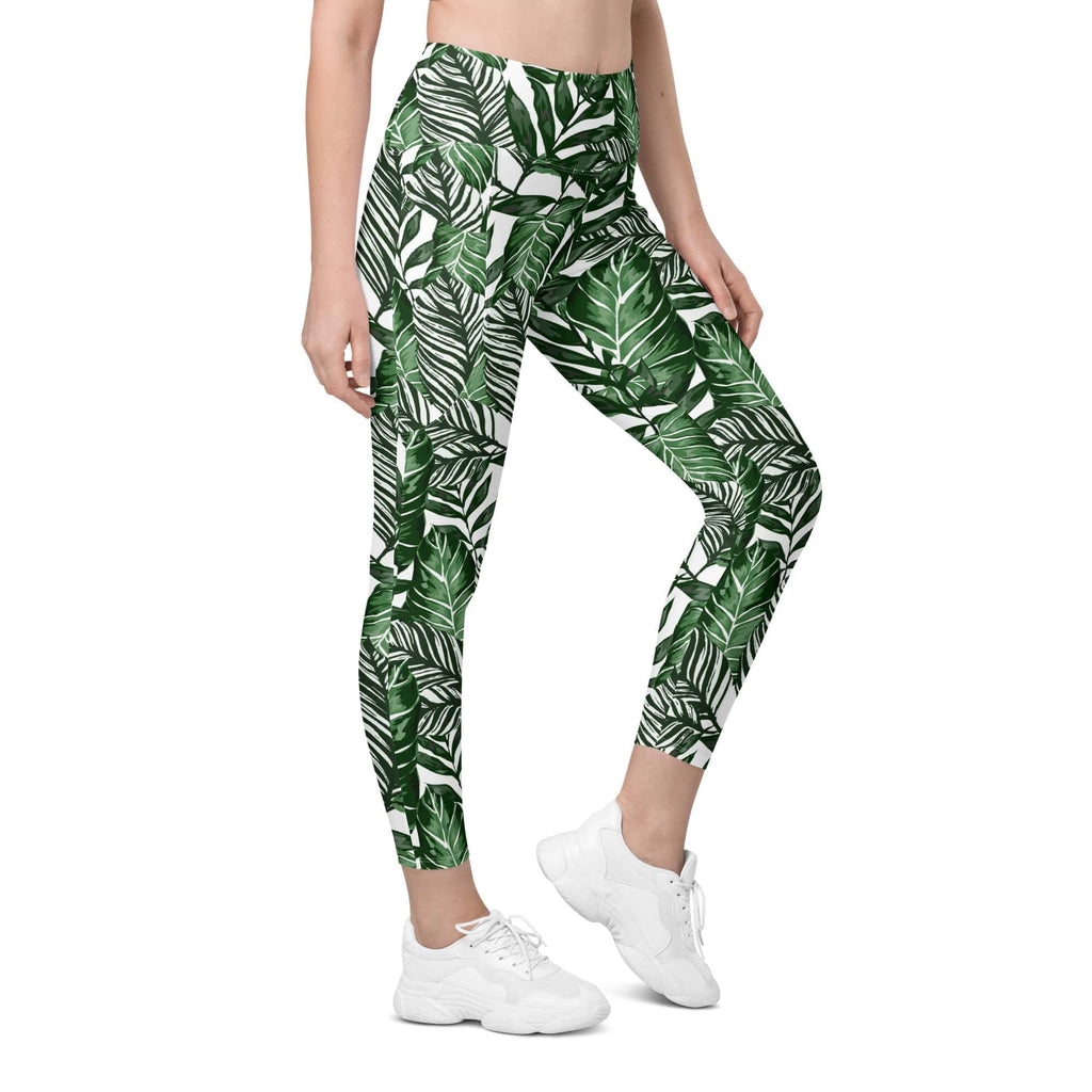 Tropical Green Leggings With Pockets