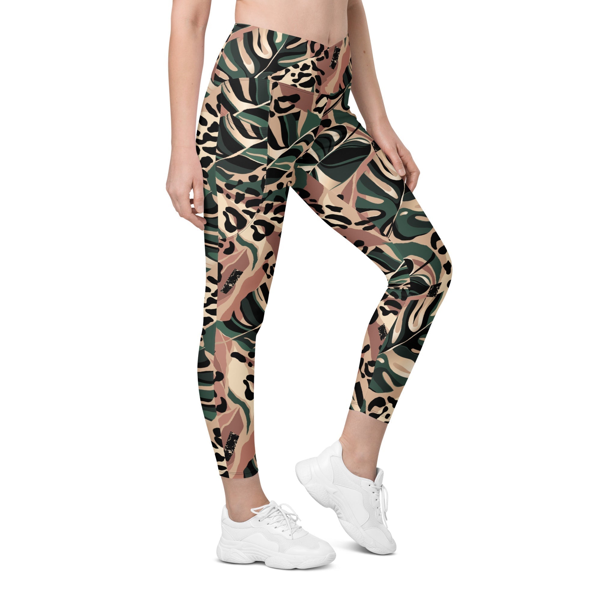 Tropical Leopard Crossover Leggings With Pockets