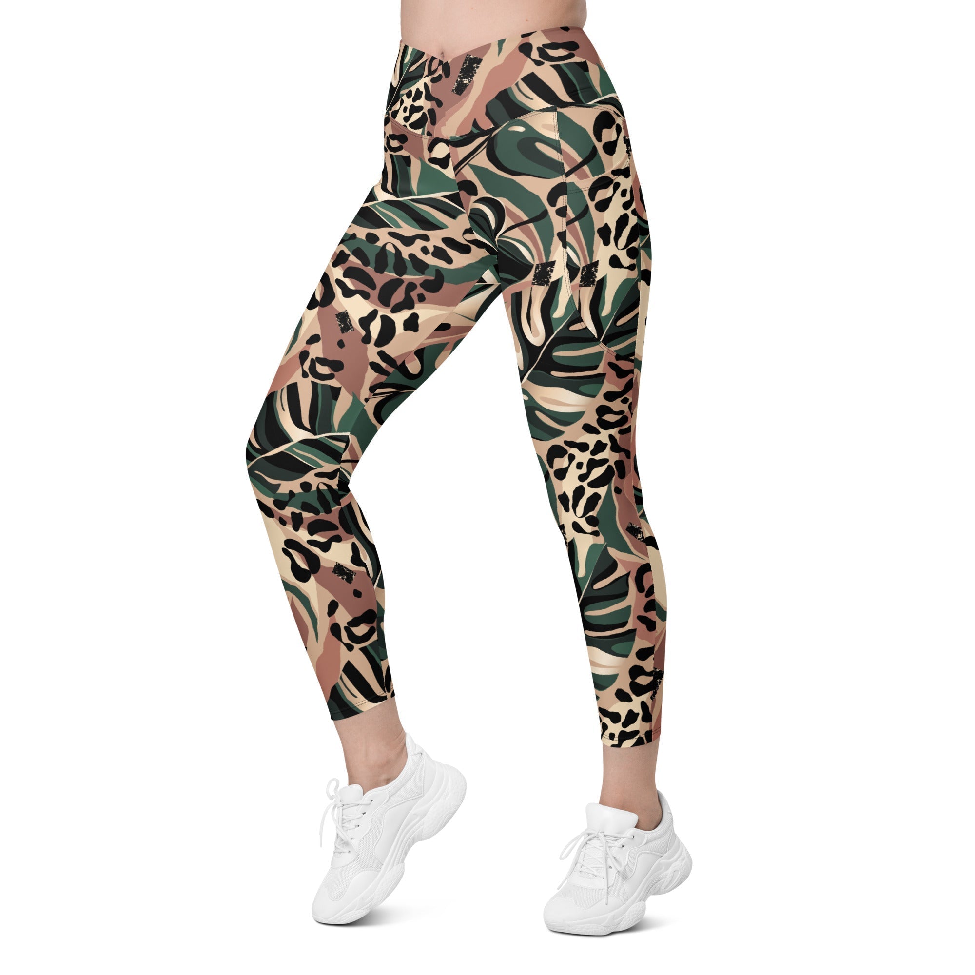 Tropical Leopard Crossover Leggings With Pockets