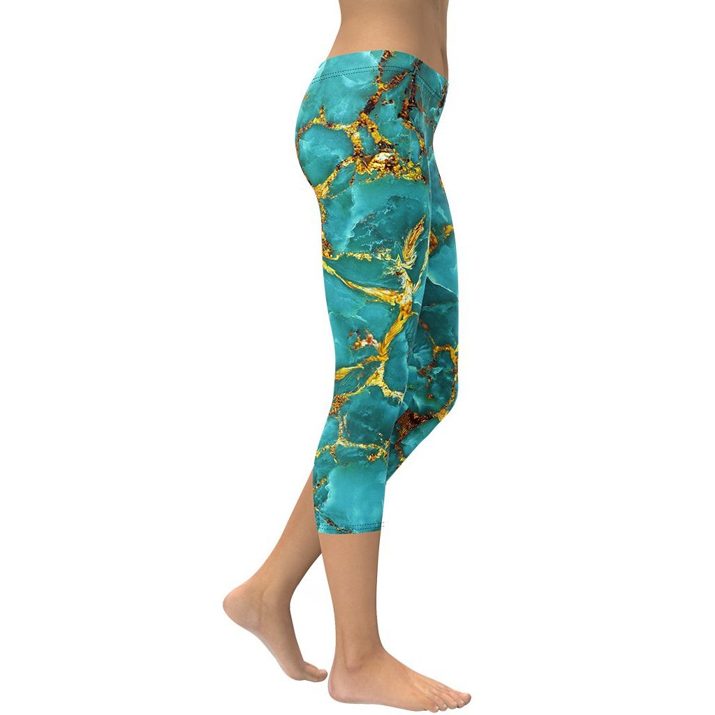 Turquoise & Gold Marble Capris