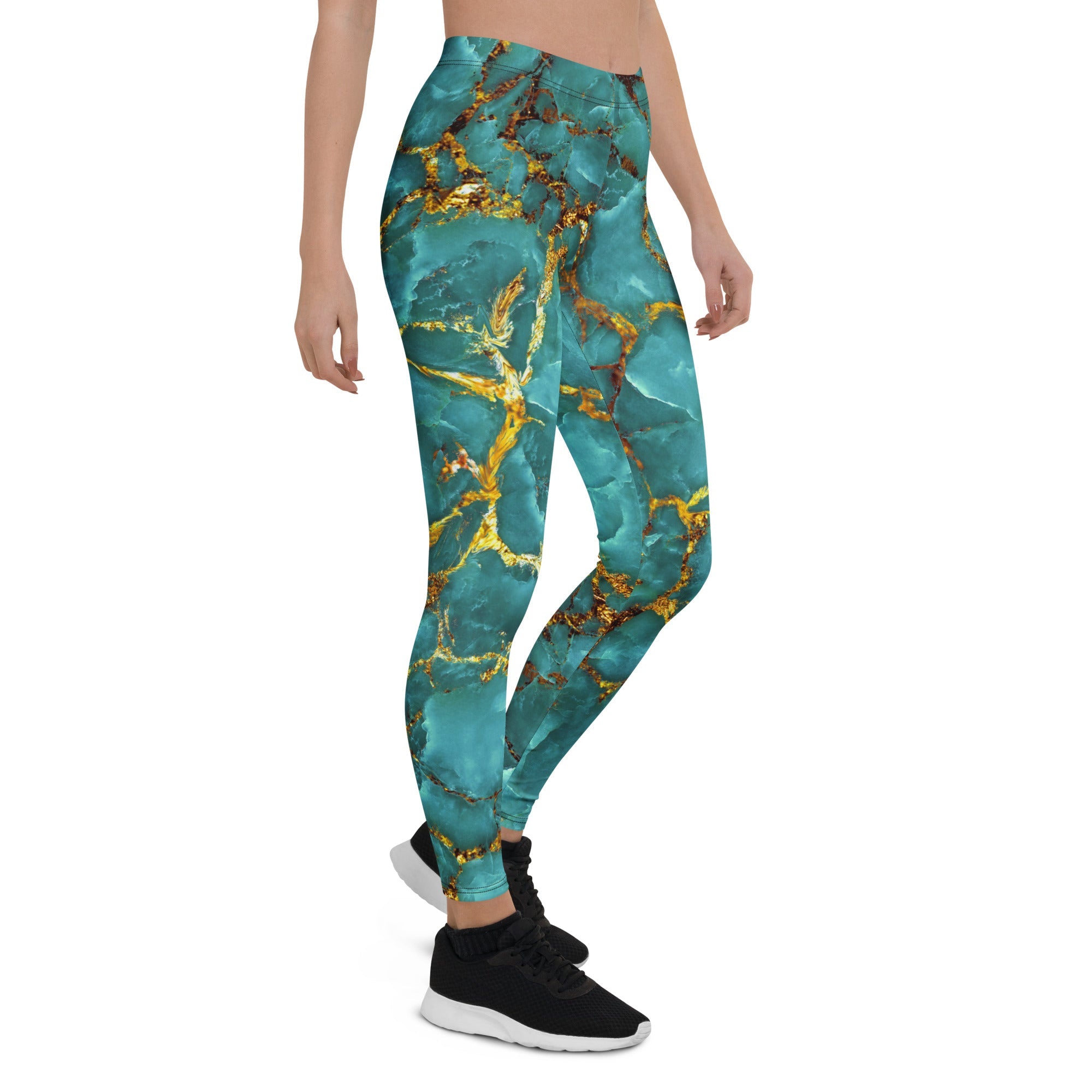 Turquoise & Gold Marble Leggings