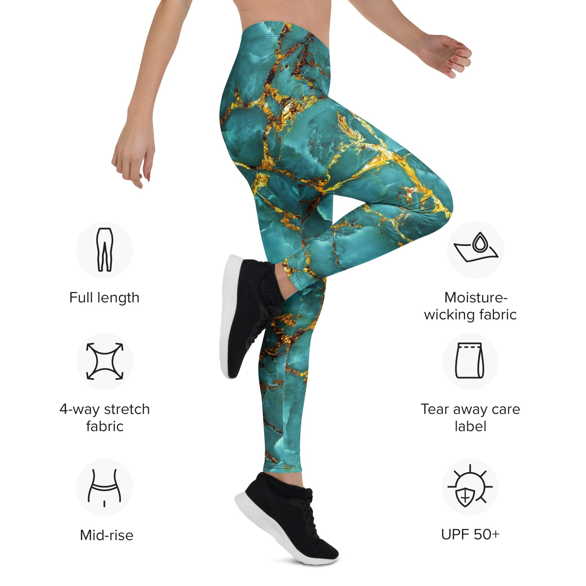 Turquoise & Gold Marble Leggings