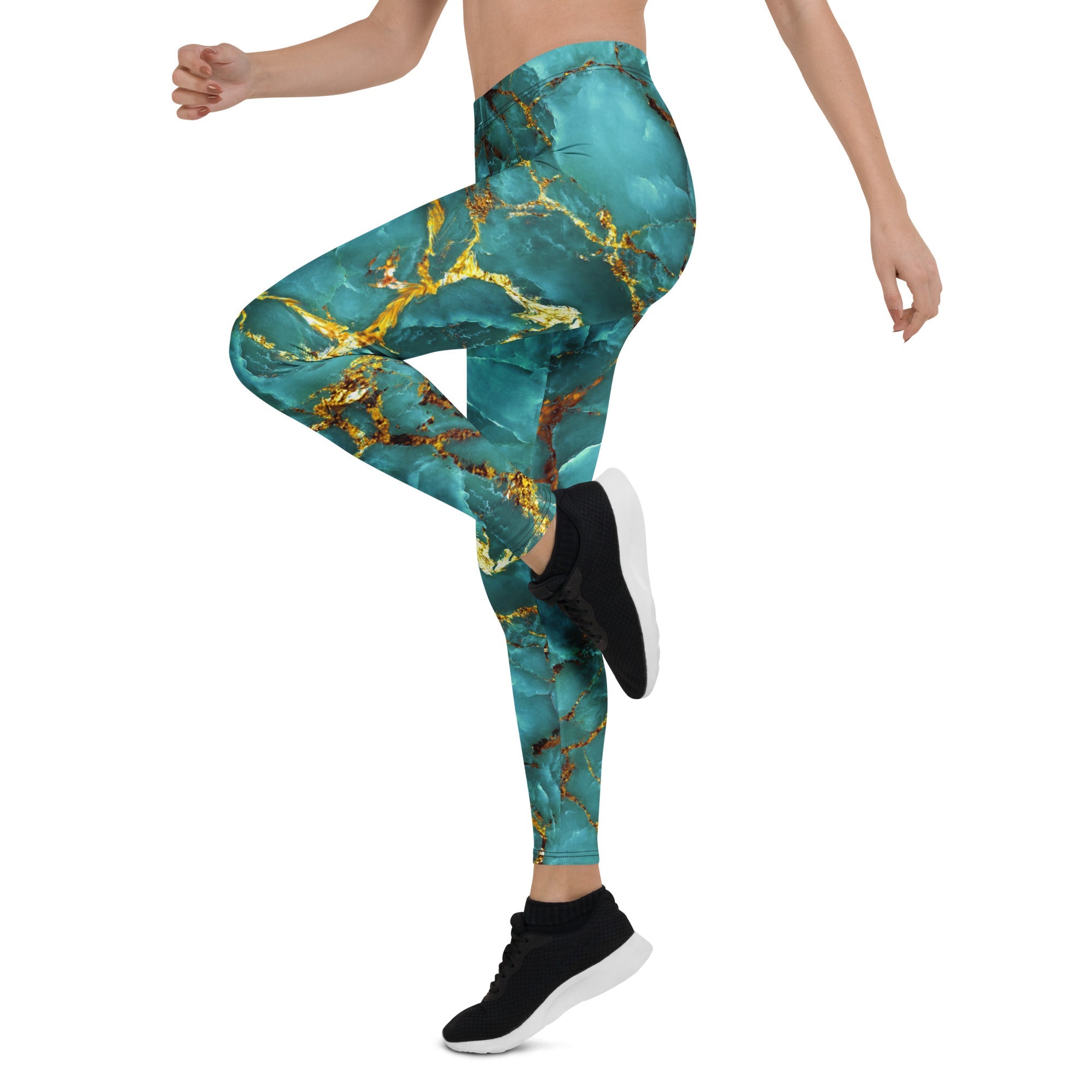 Turquoise & Gold Marble Leggings