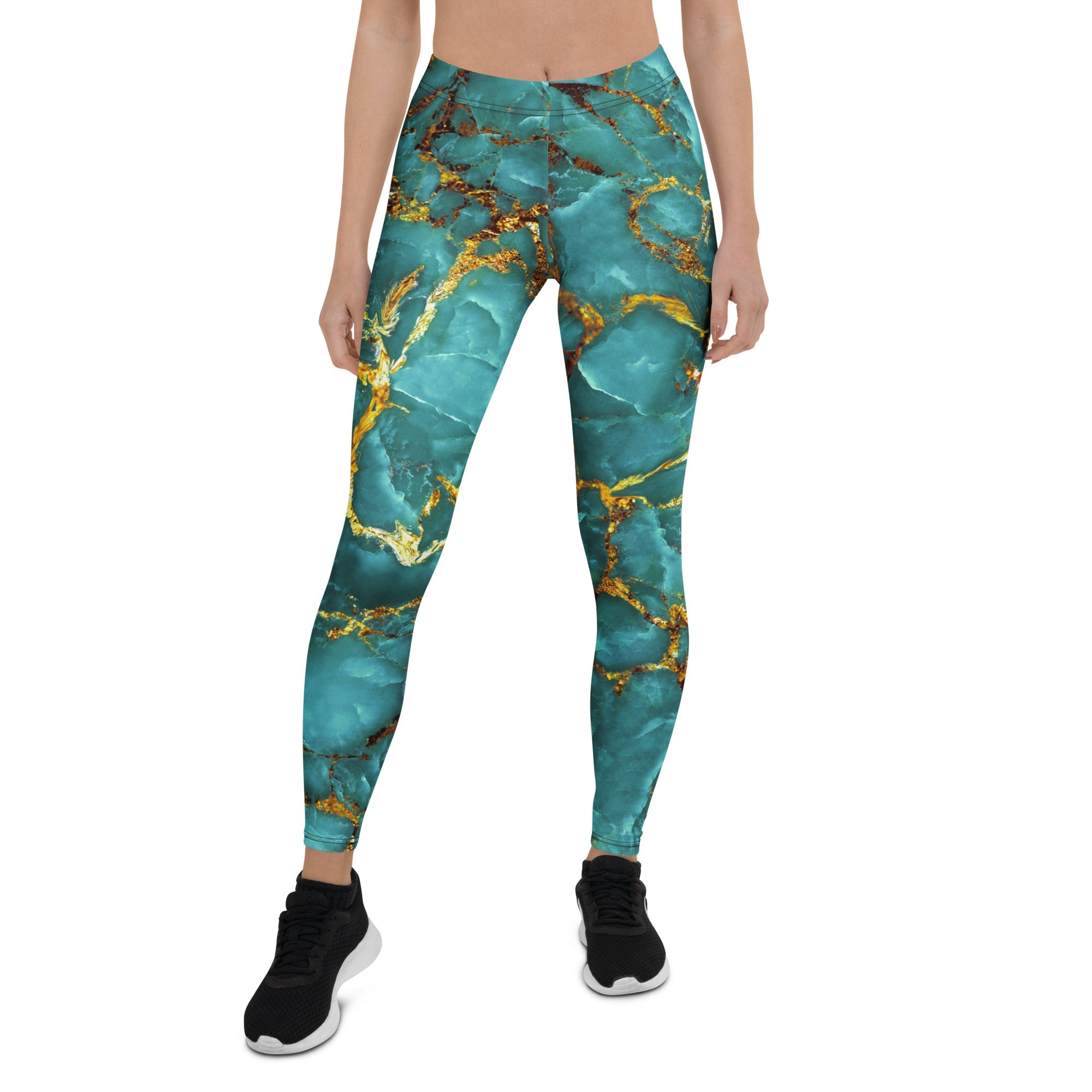Turquoise & Gold Marble Leggings