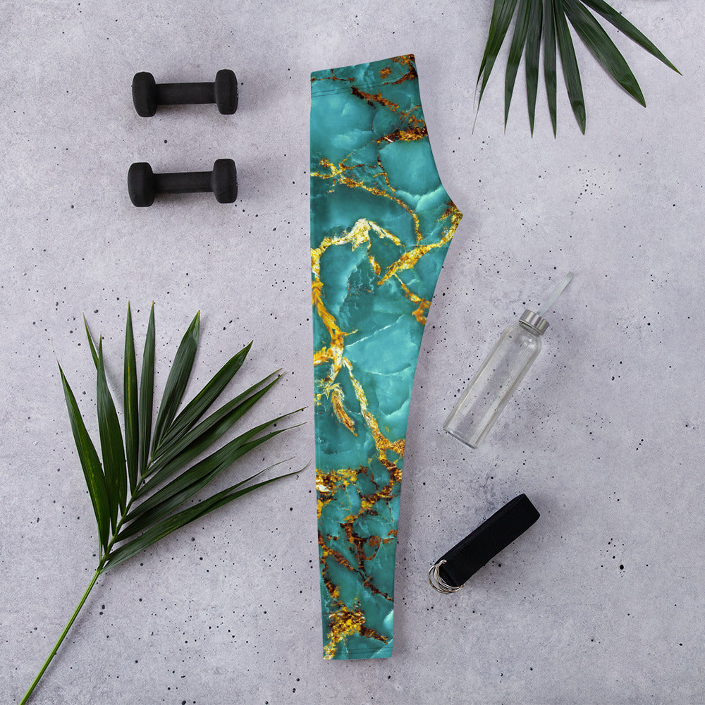 Turquoise & Gold Marble Leggings