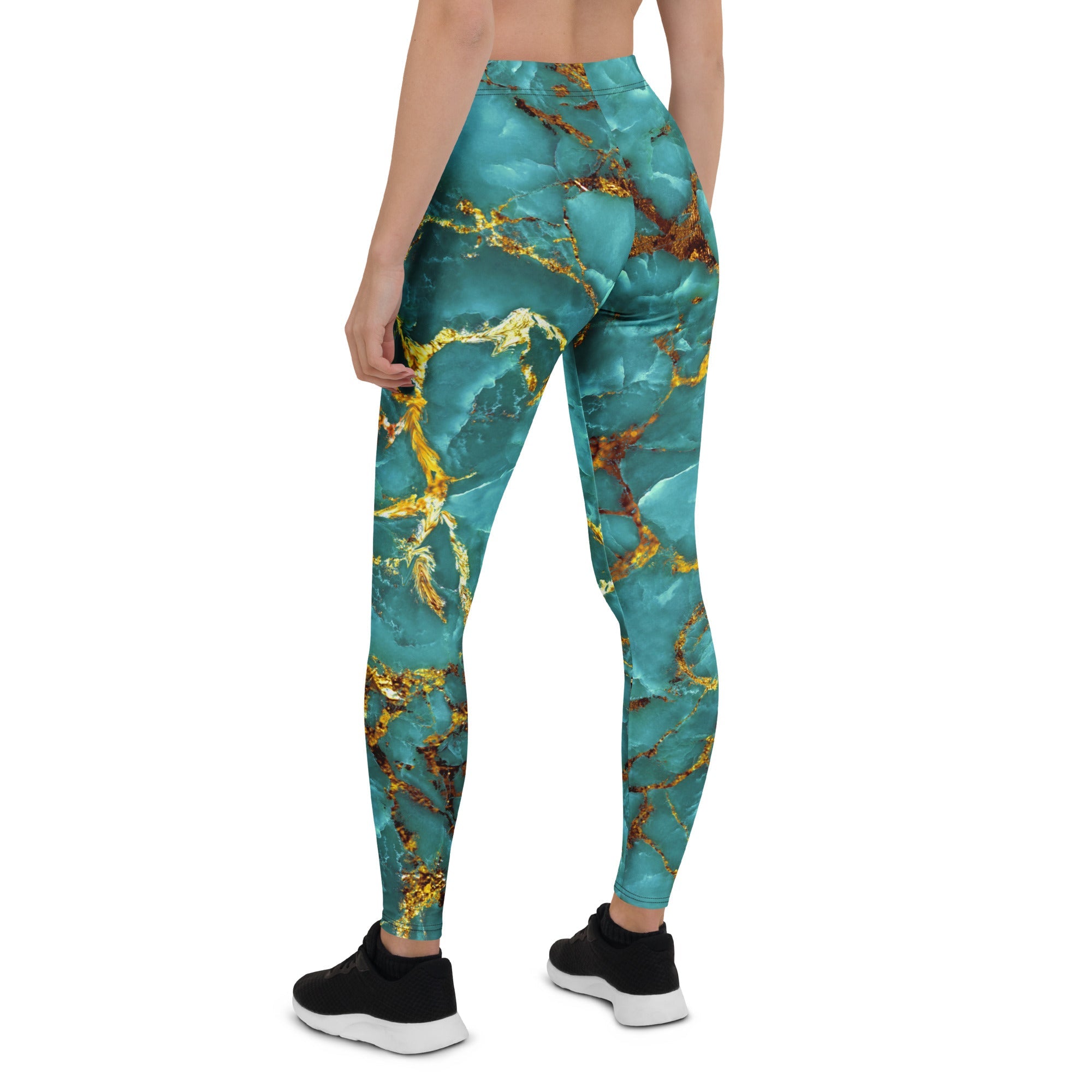 Turquoise & Gold Marble Leggings