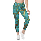 Turquoise & Gold Marble Leggings With Pockets