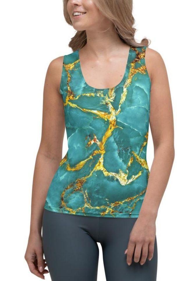 Turquoise & Gold Marble Tank Top