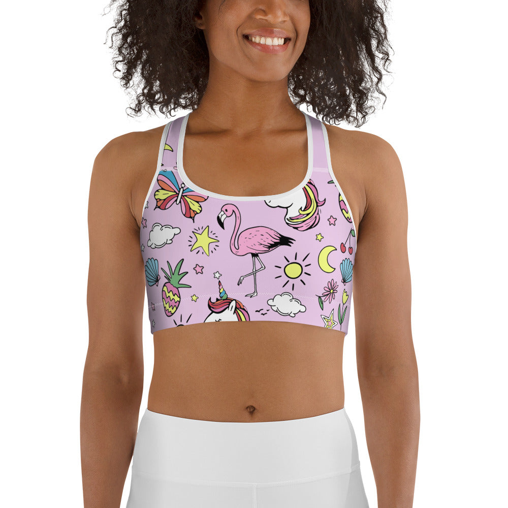 Unicorn Print Sports Bra