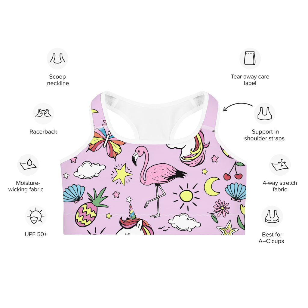 Unicorn Print Sports Bra