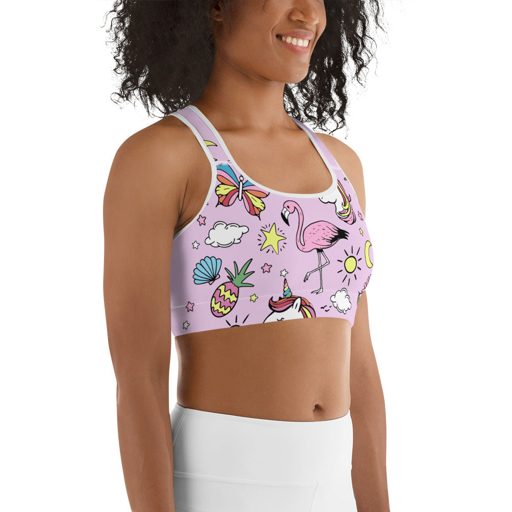 Unicorn Print Sports Bra