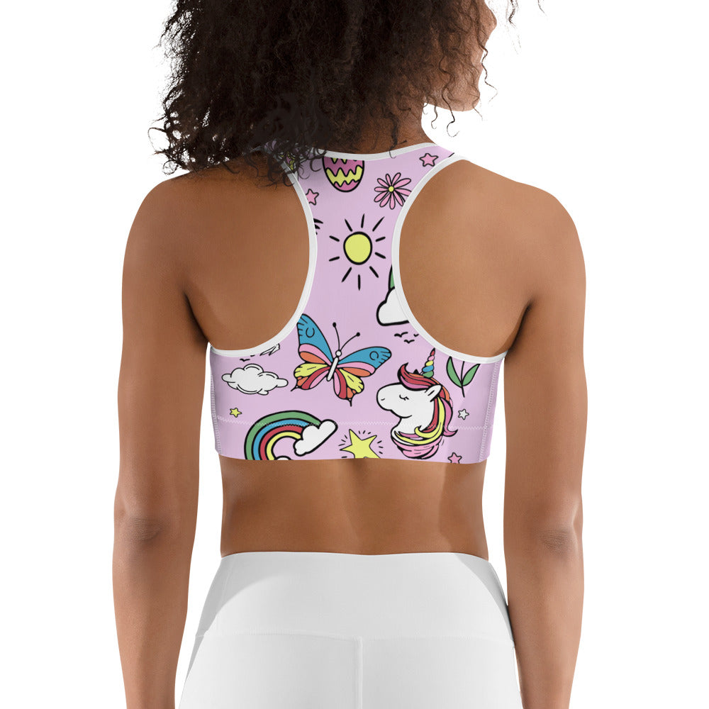Unicorn Print Sports Bra