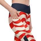 USA Flag Crossover Leggings With Pockets