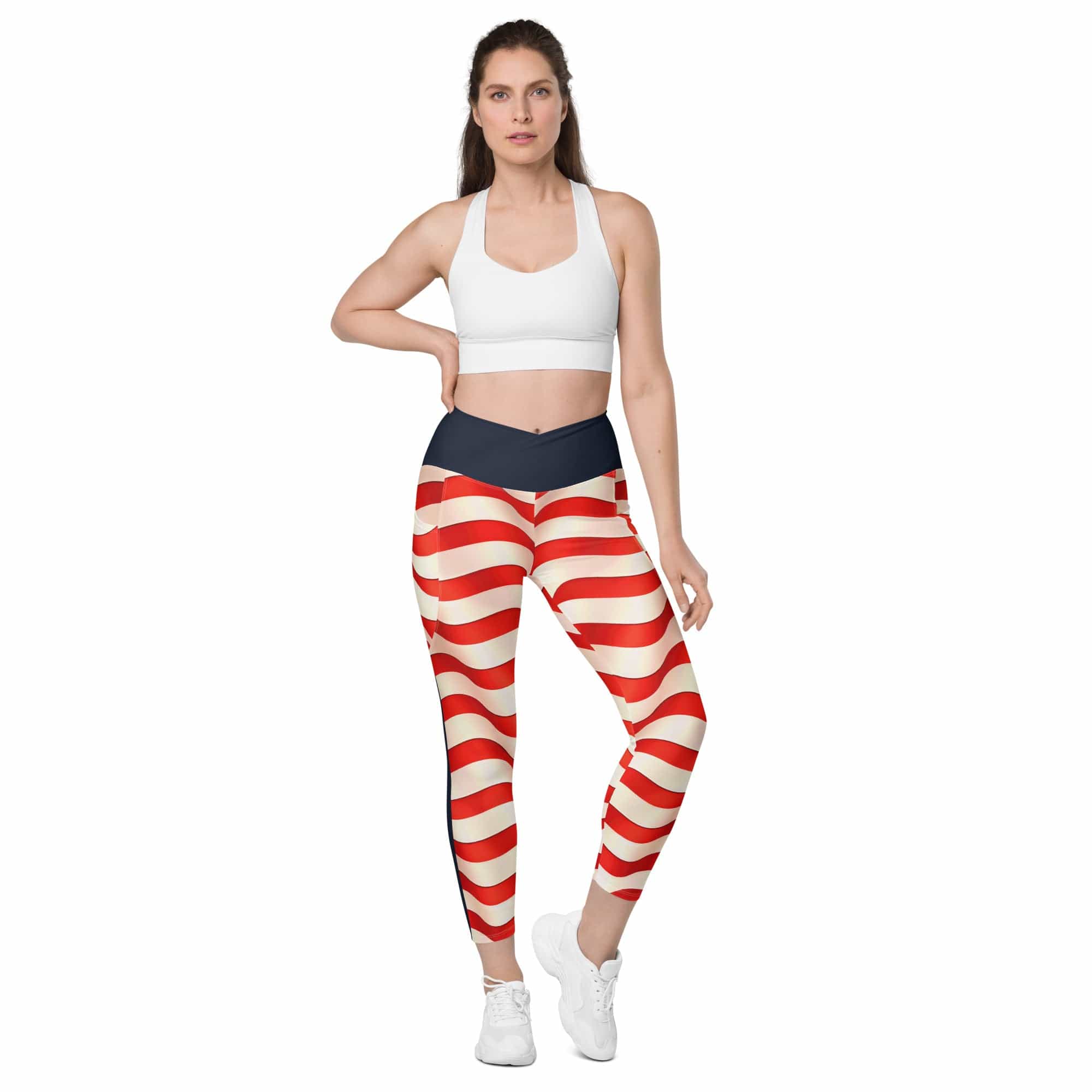 USA Flag Crossover Leggings With Pockets