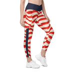 USA Flag Crossover Leggings With Pockets