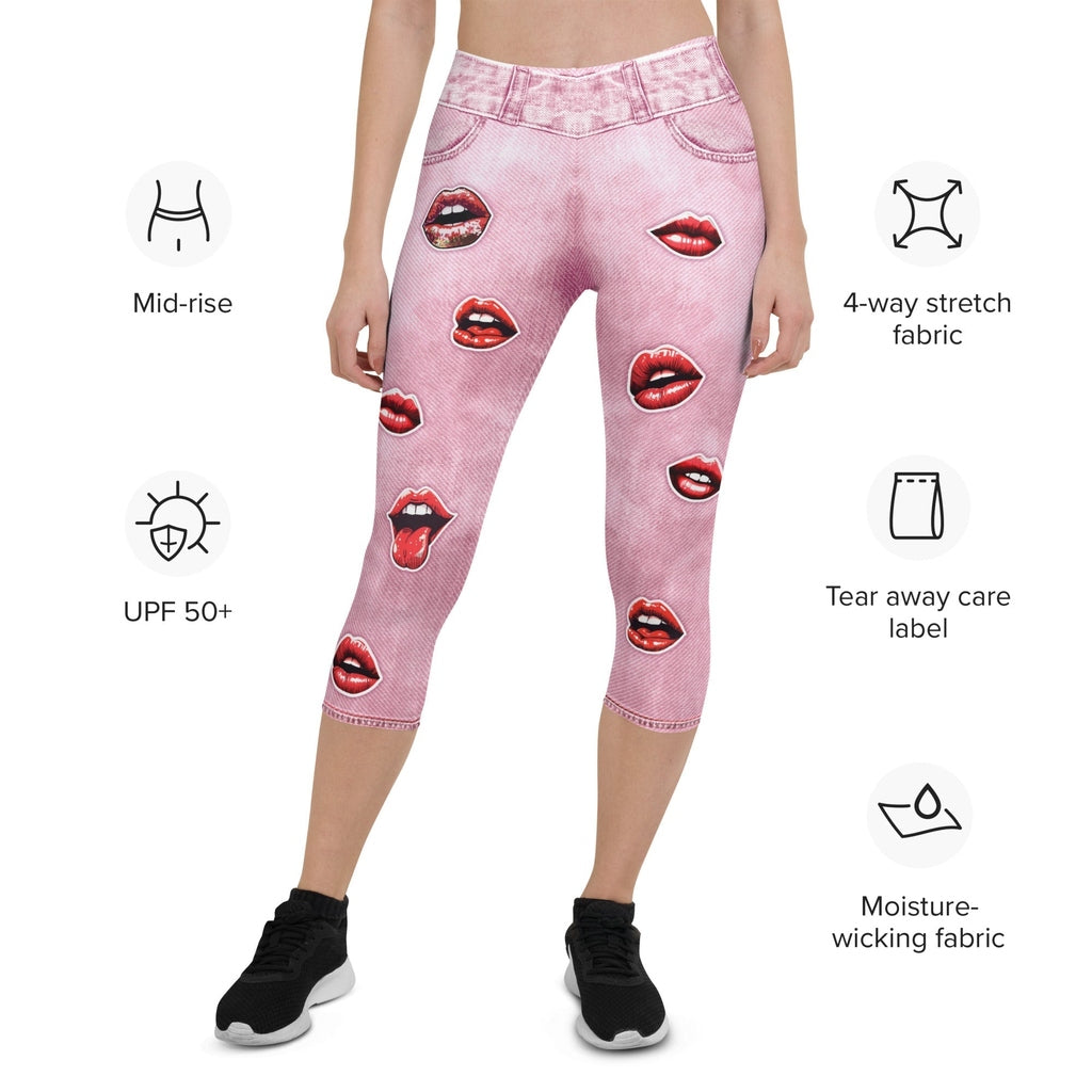 Valentine Lips Denim Print Capris