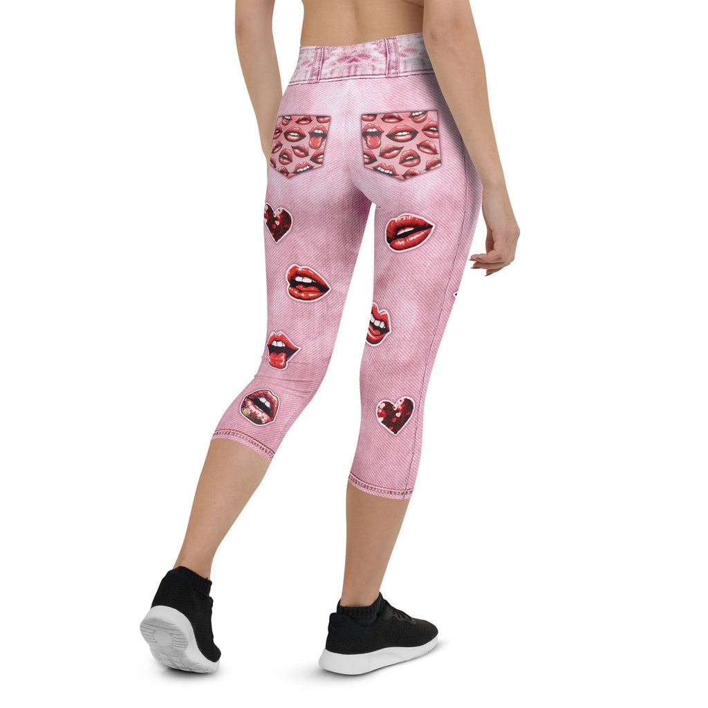 Valentine Lips Denim Print Capris