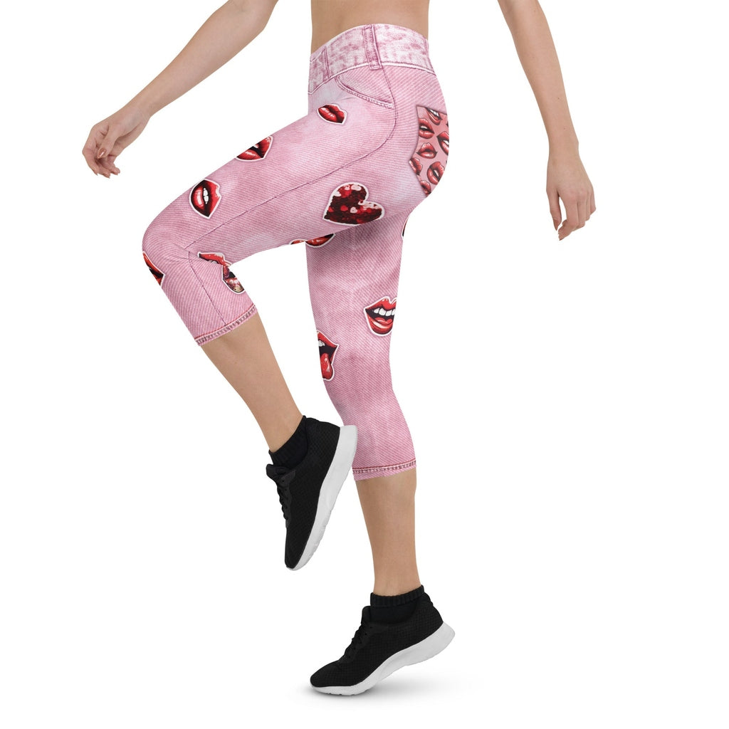 Valentine Lips Denim Print Capris