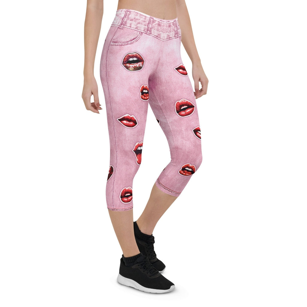 Valentine Lips Denim Print Capris