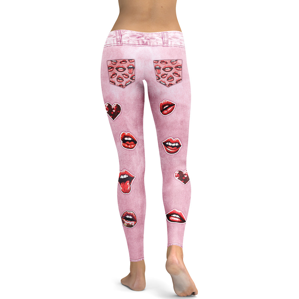 Valentine Lips Denim Print Leggings
