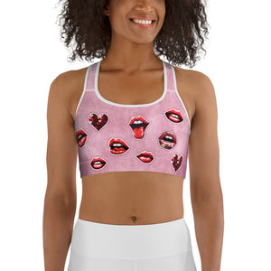 Valentine Lips Denim Print Sports Bra