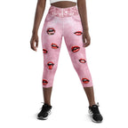 Valentine Lips Denim Print Yoga Capris