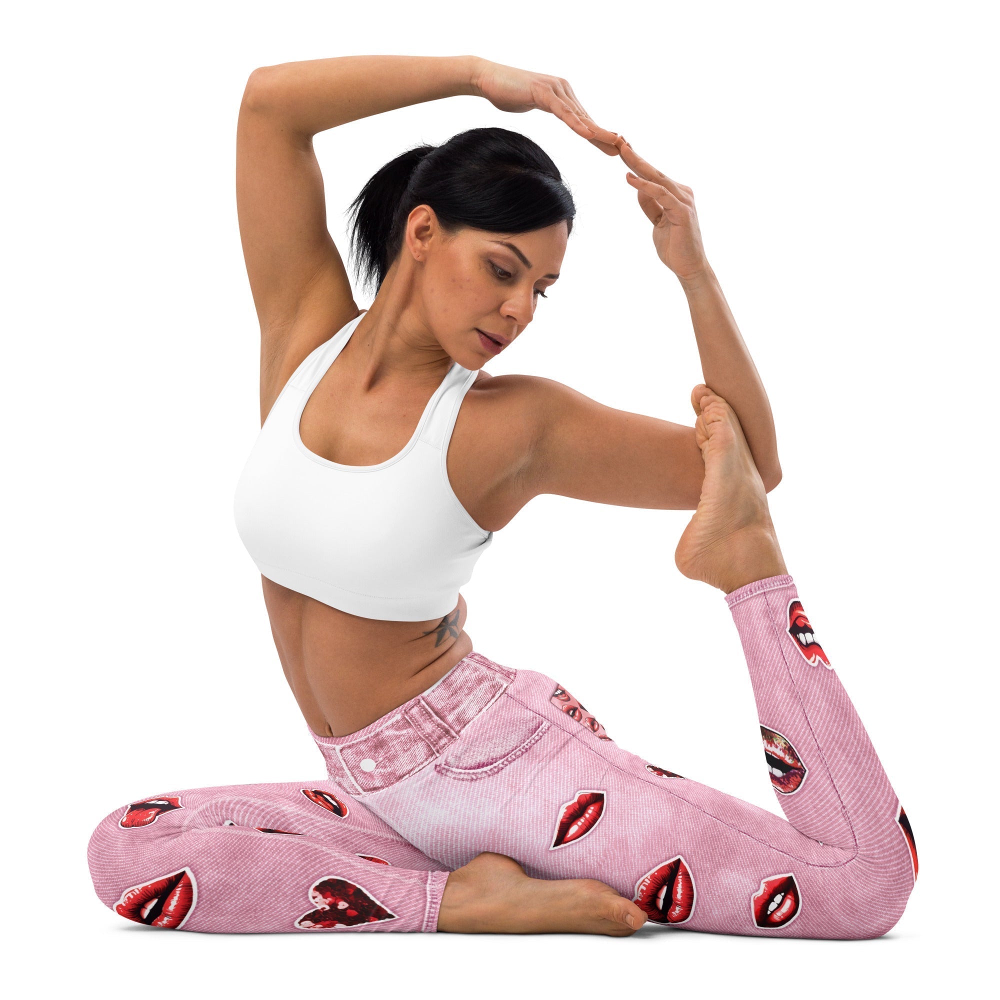 Valentine Lips Denim Print Yoga Leggings