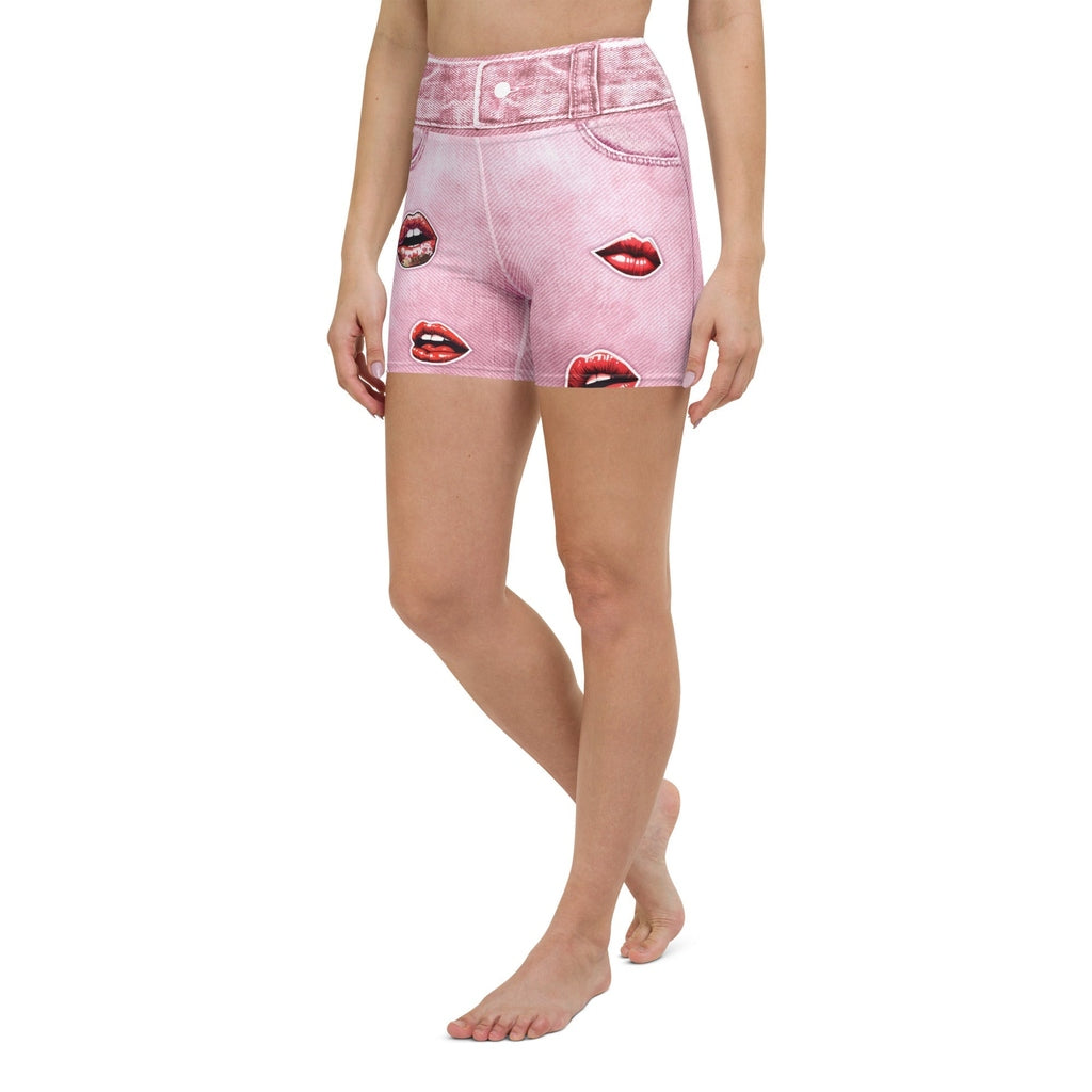 Valentine Lips Denim Print Yoga Shorts