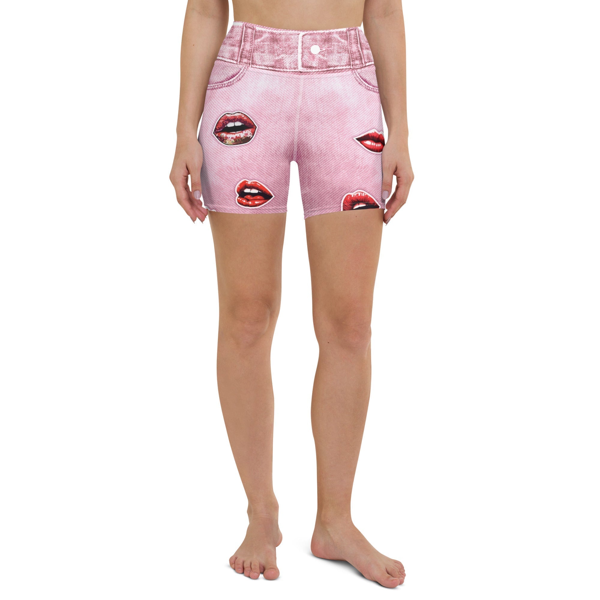 Valentine Lips Denim Print Yoga Shorts