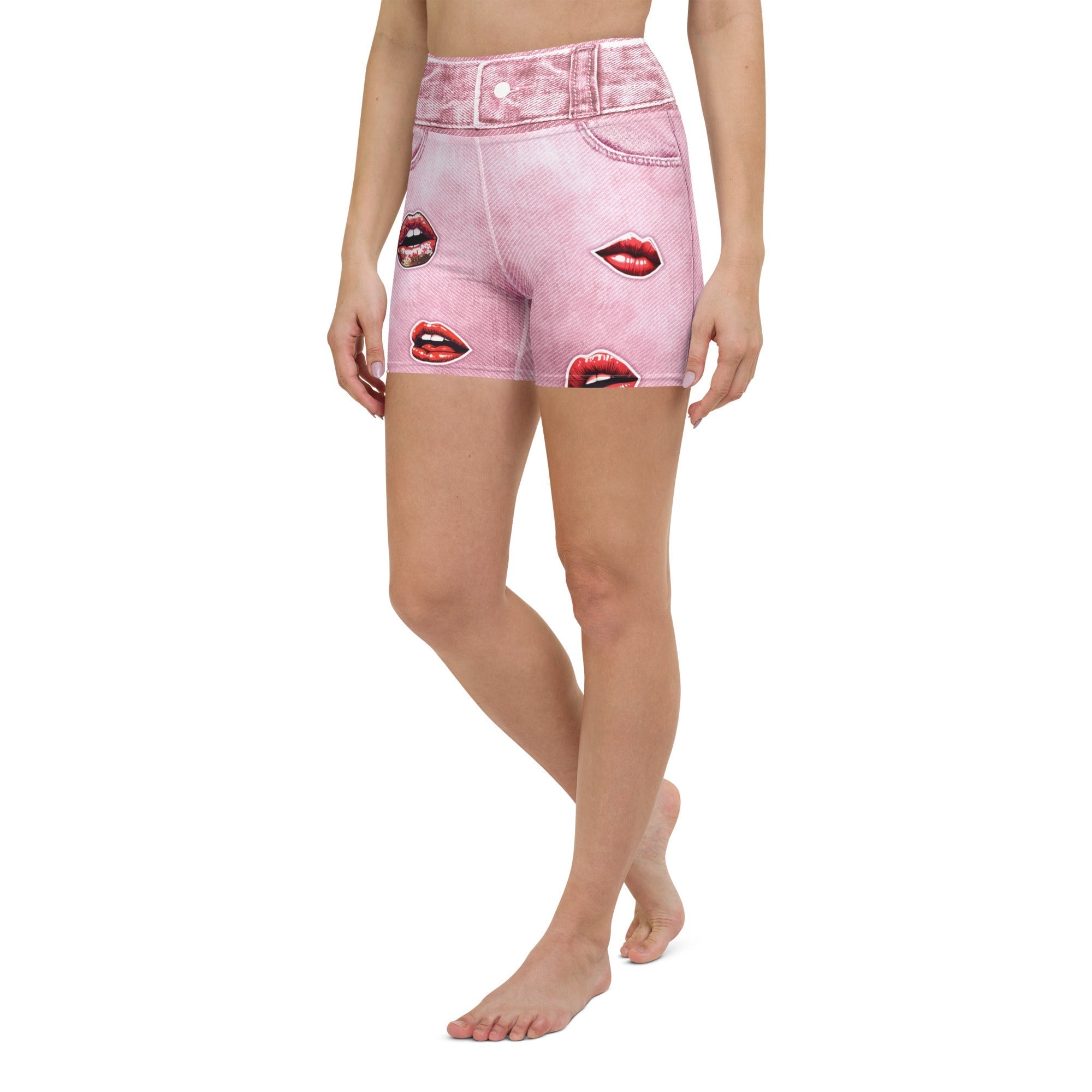 Valentine Lips Denim Print Yoga Shorts