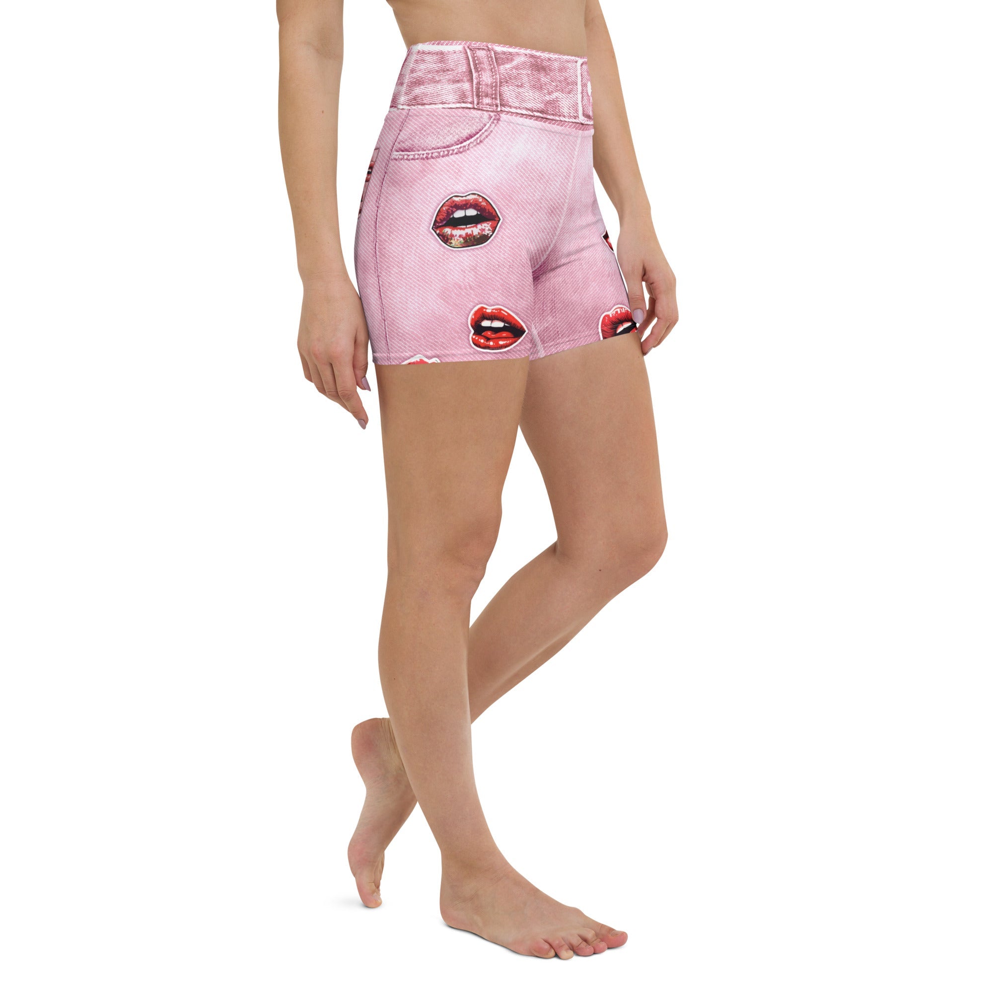 Valentine Lips Denim Print Yoga Shorts