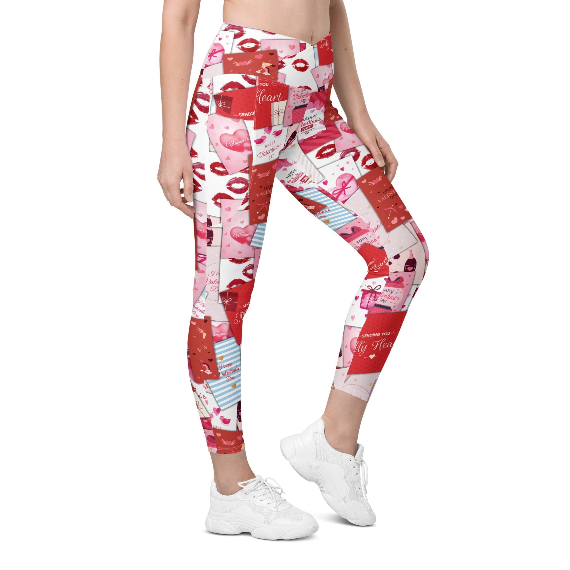 Valentine's Day Cards Crossover Leggings With Pockets