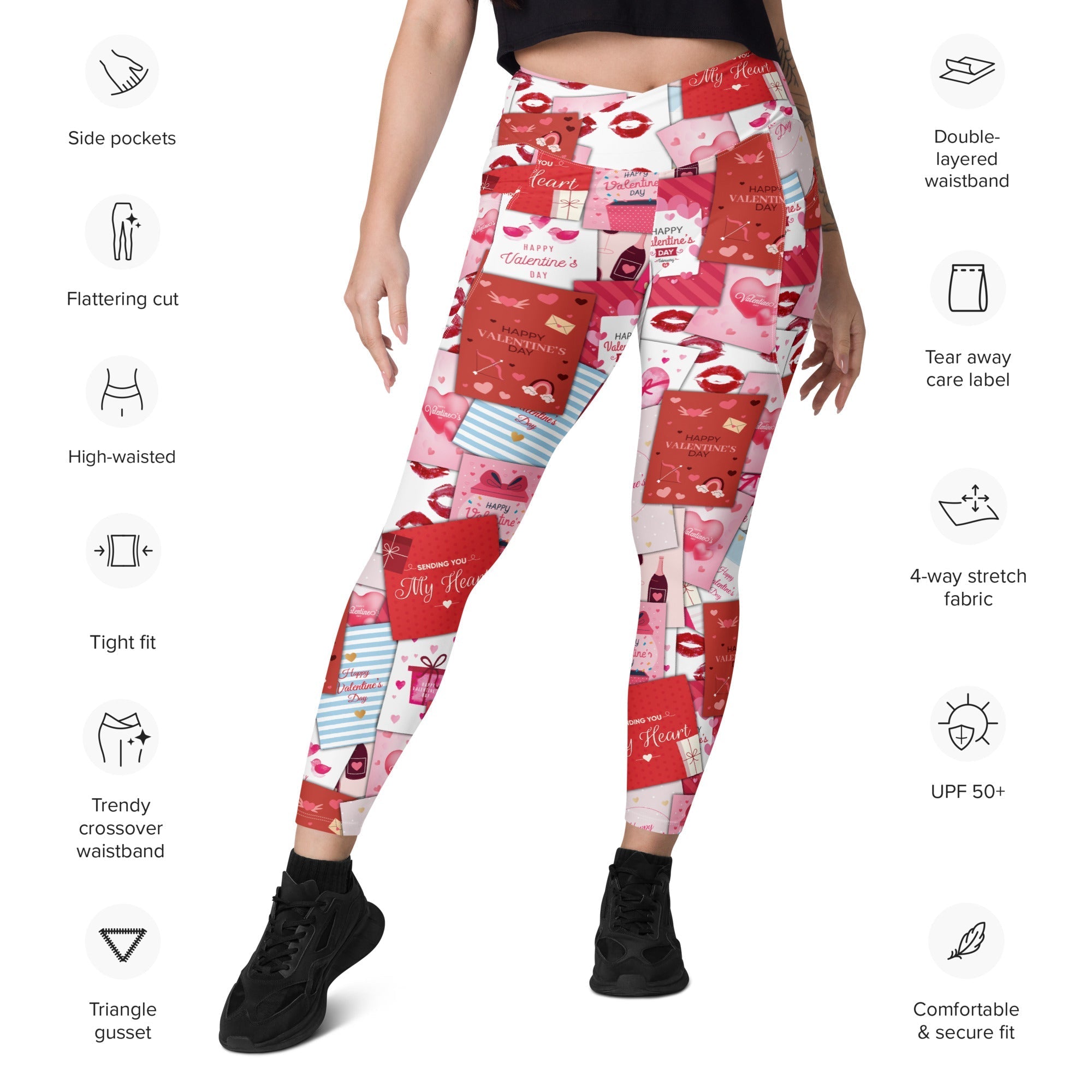 Valentine's Day Cards Crossover Leggings With Pockets