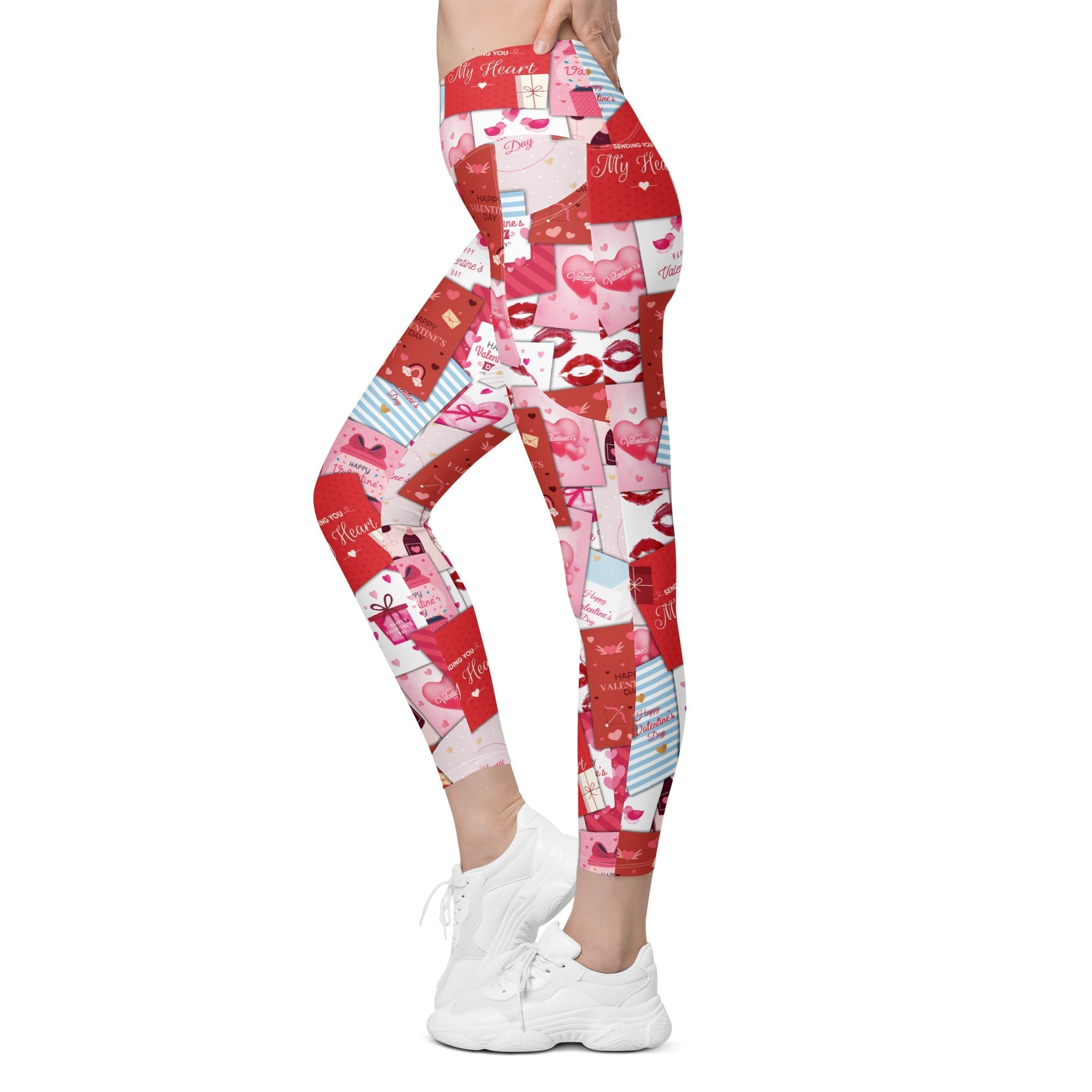 Valentine's Day Cards Crossover Leggings With Pockets