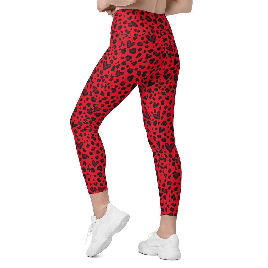Valentine's Day Leopard Crossover Leggings With Pockets