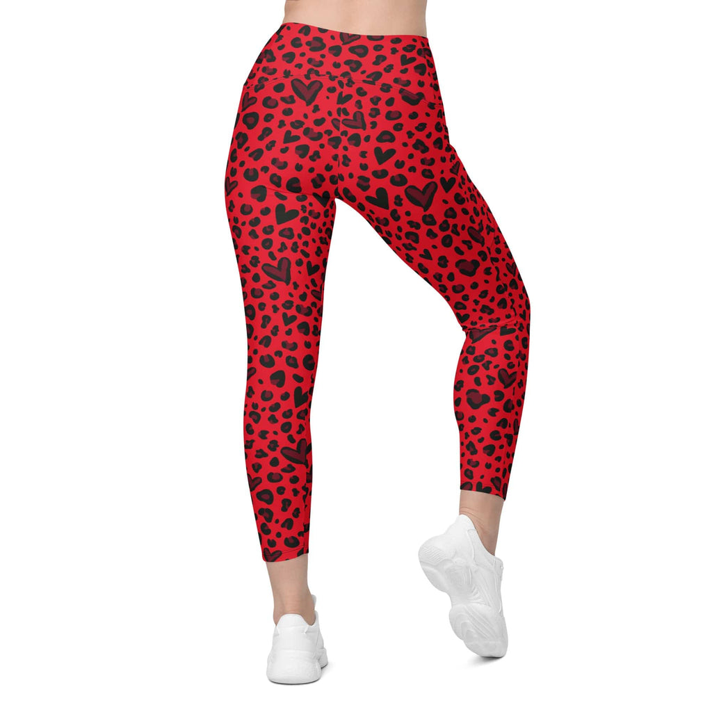 Valentine's Day Leopard Crossover Leggings With Pockets