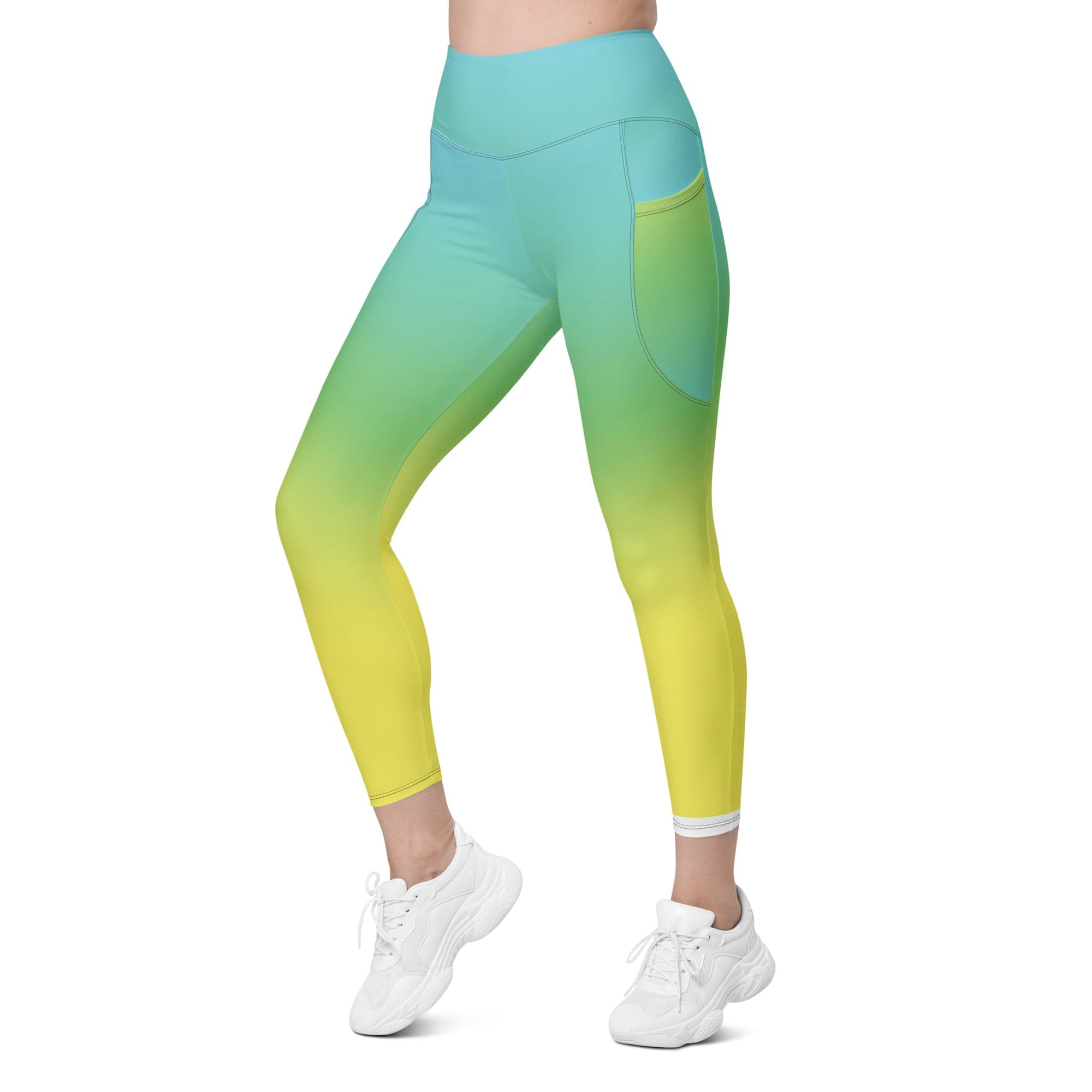 Vibrant Blue & Green Ombre Leggings With Pockets