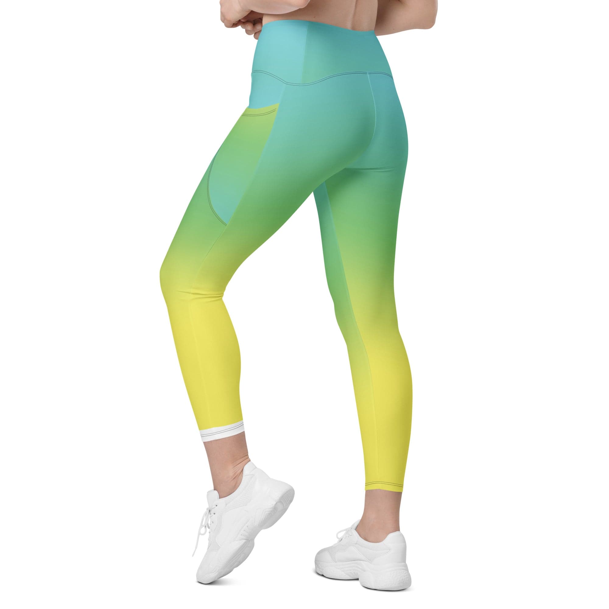 Vibrant Blue & Green Ombre Leggings With Pockets