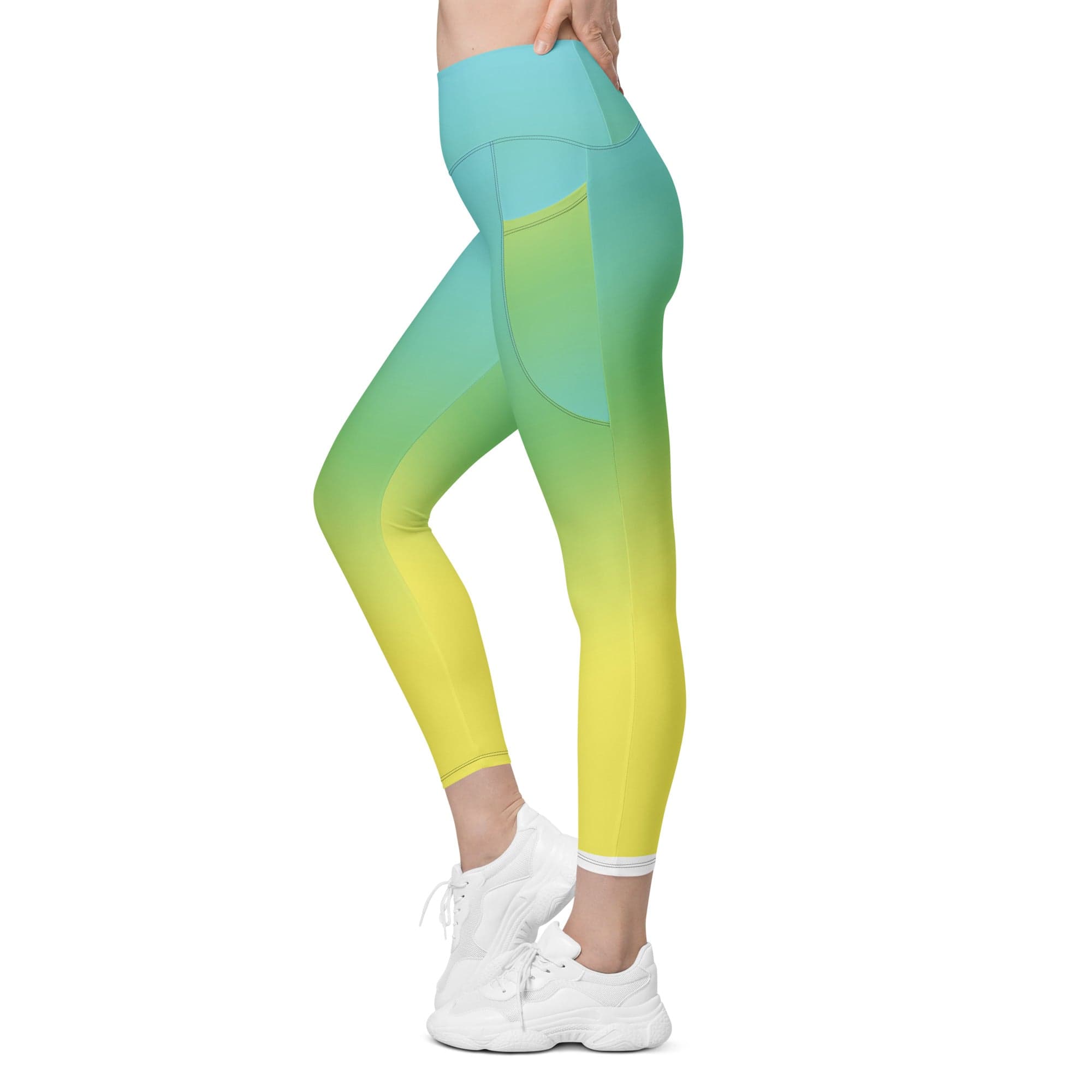 Vibrant Blue & Green Ombre Leggings With Pockets