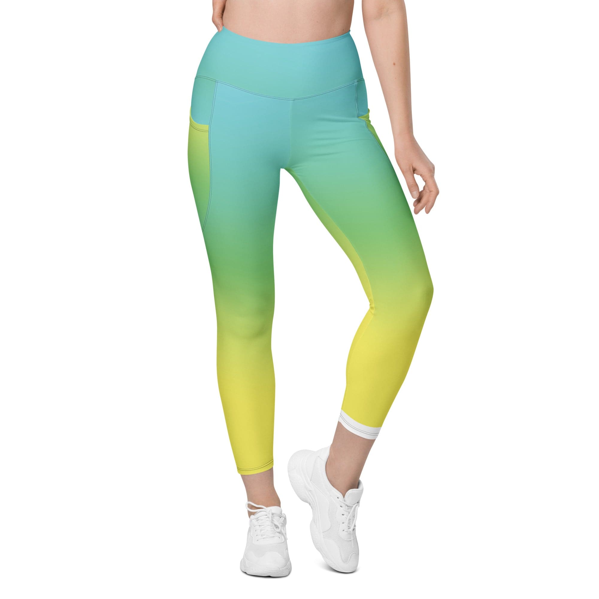 Vibrant Blue & Green Ombre Leggings With Pockets