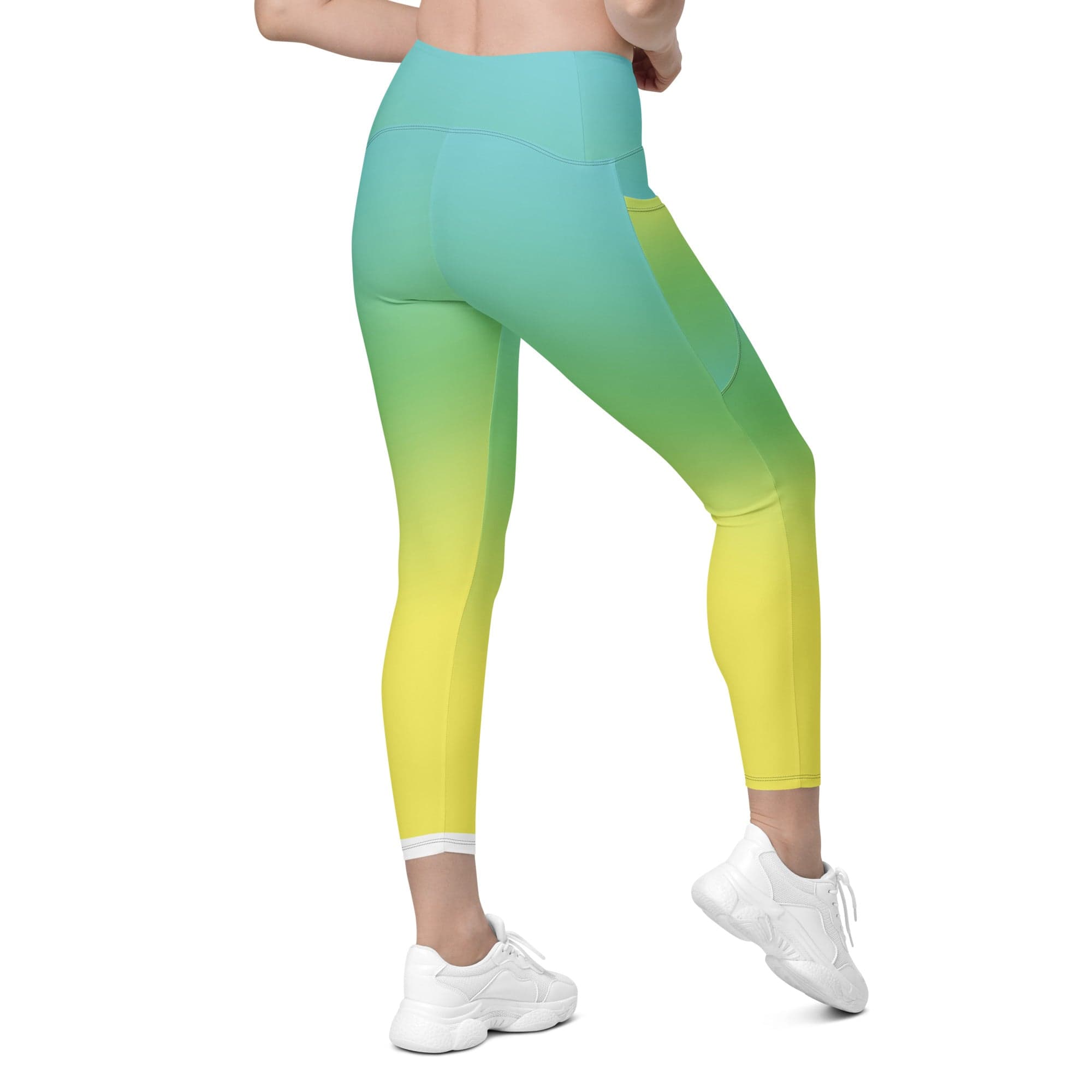 Vibrant Blue & Green Ombre Leggings With Pockets