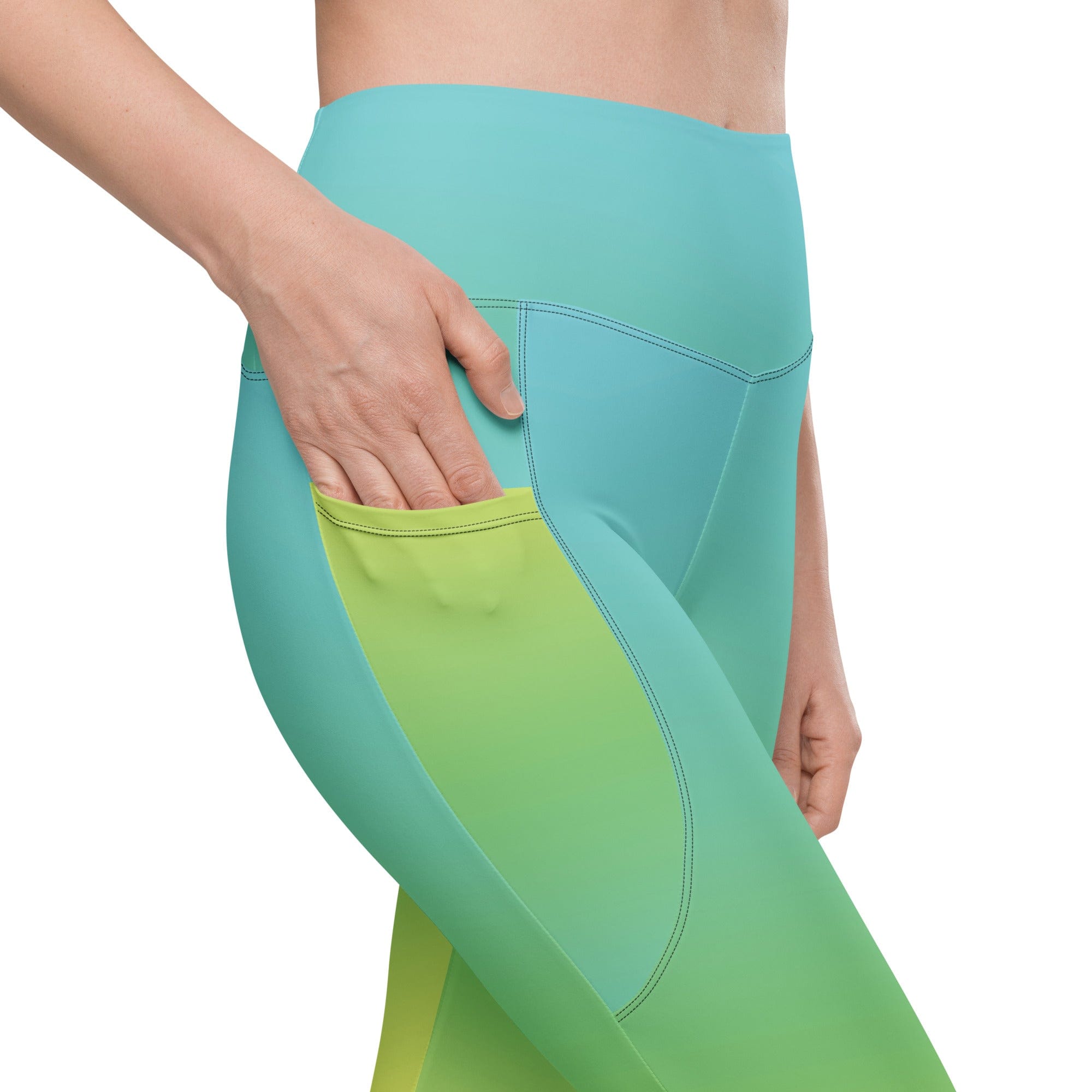 Vibrant Blue & Green Ombre Leggings With Pockets