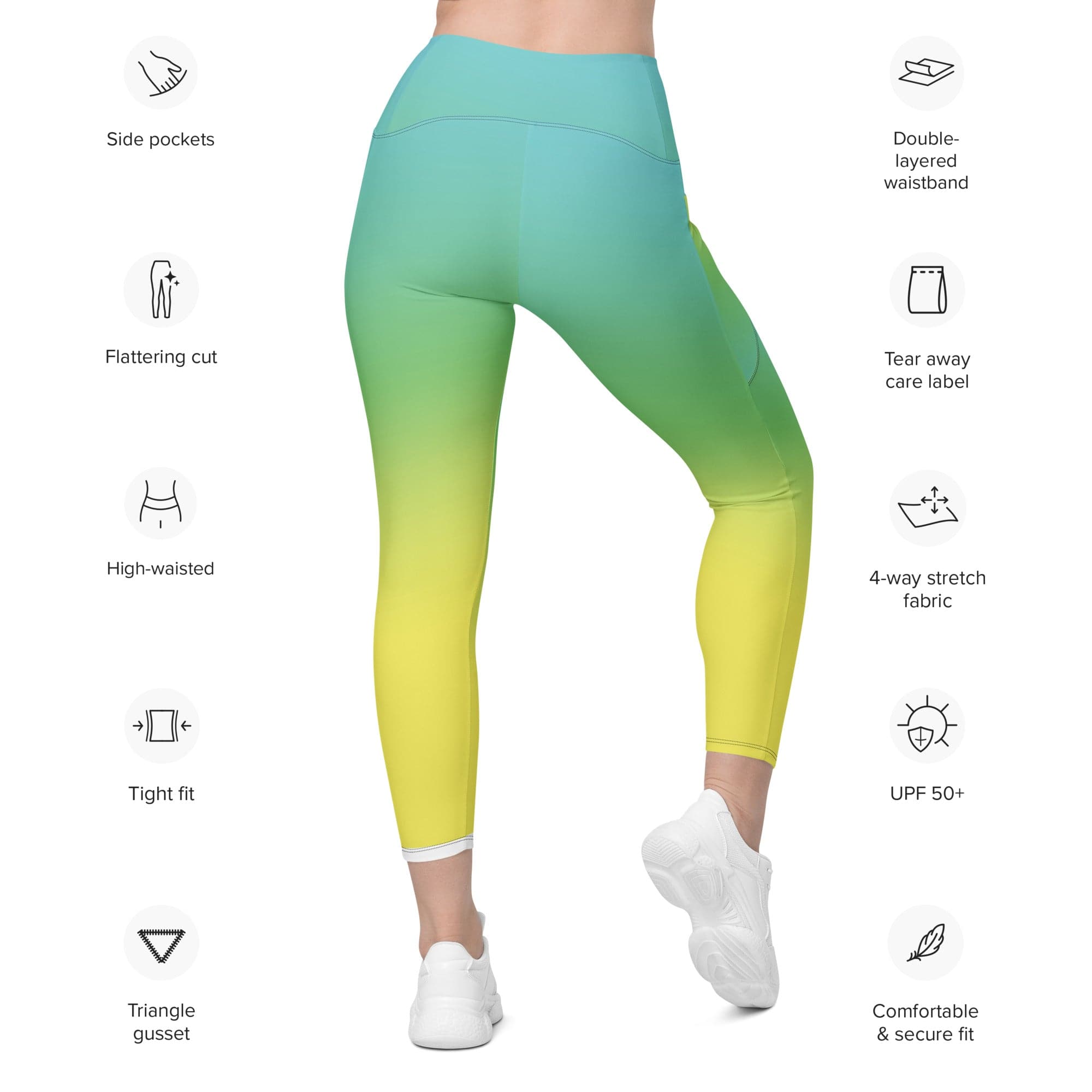Vibrant Blue & Green Ombre Leggings With Pockets
