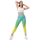 Vibrant Blue & Green Ombre Leggings With Pockets